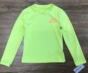 Girls' Sun Print Long Sleeve Rashguard Swim Top Neon Yellow Cat & Jack S (6/6X) - Picture 1 of 4