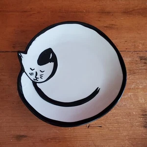 West Elm Teller Katze schläft handbemalt Deko Kunst Katze Salatbesteck - Bild 1 von 4