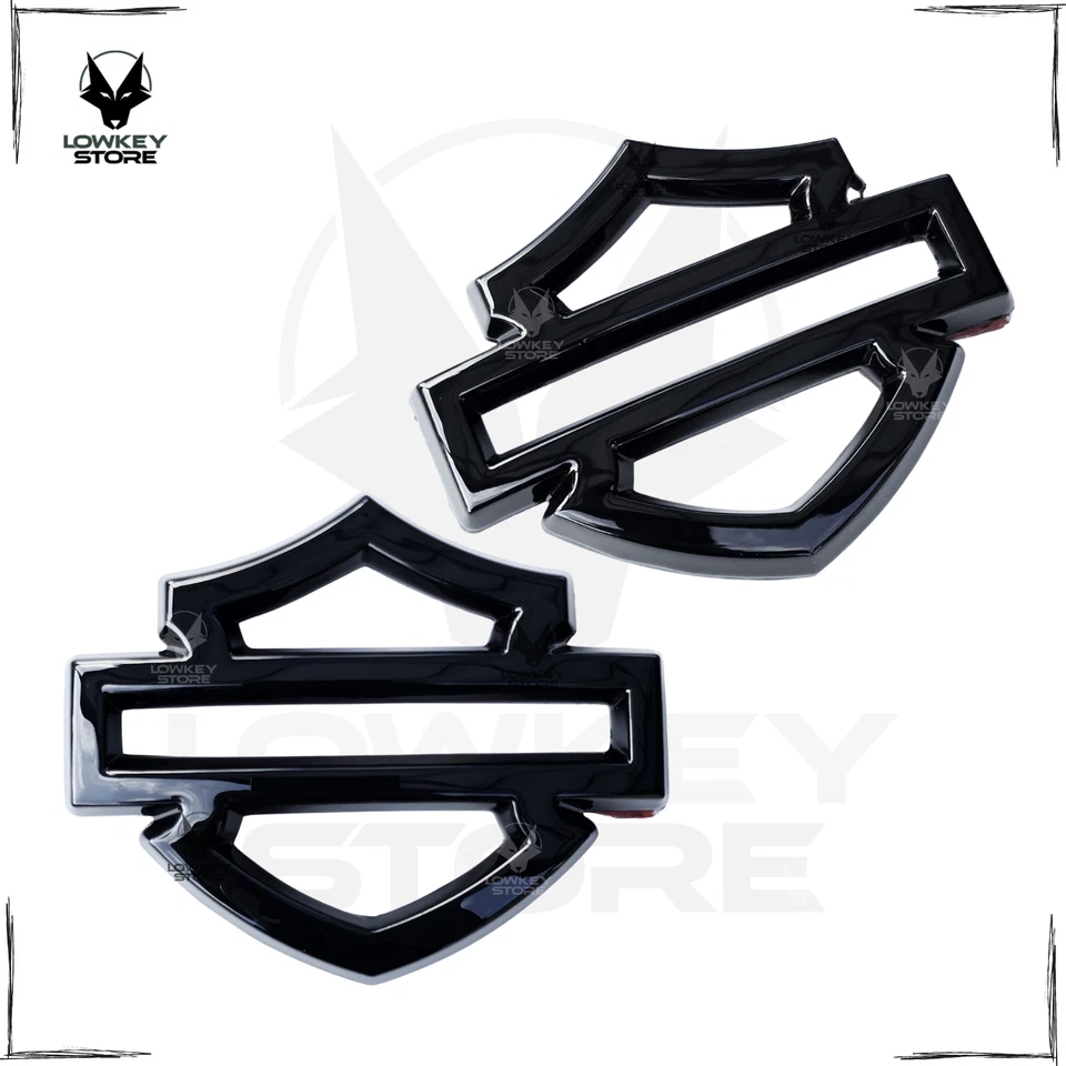 2pcs Harley Davidson Fuel Tank Badges - GLOSS BLACK - Metal Emblem Adhesive Back - image 1 of 4