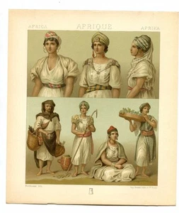 Litografía con impresión antigua MUJERES DE TÚNEZ Y ARGELIA 1888 Le Costume Historique - Imagen 1 de 2