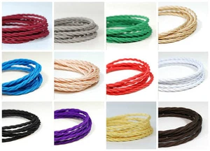 Twisted Italian Coloured braided lighting 3 core fabric cable flex cord Vintage - Picture 1 of 24