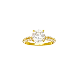 22ct Yellow Gold Round 4-Claw Pave Engagement Ring 7mm Width - Picture 1 of 9
