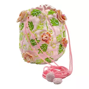 Vintage 90s Y2K Satin LA REGAIR Beaded Floral Embroidered Evening Bag Handbag - Picture 1 of 10