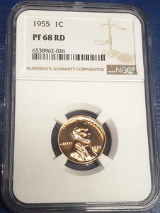 1955 Lincoln Proof Cent: Crisp NGC Proof 68 Red + Free Shipping (LF34) - Picture 1 of 3