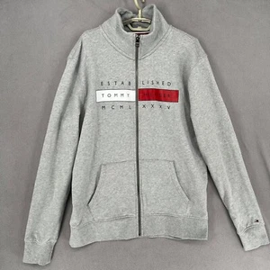 Tommy Hilfiger Jacket Womens Extra Large Grey Red Zip High Logo Retro 80s Knit - Picture 1 of 14