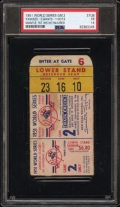 1951 World Series Game 2 Ticket Stub Mickey Mantle 1st Hit Iconic Injury PSA 1.5 - Picture 1 of 2
