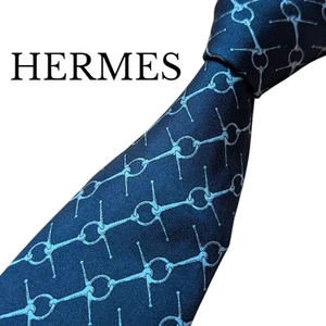 HERMES Navy Blue Silk Link Pattern Tie for Men, Elegant and Stylish Accessory - Picture 1 of 12