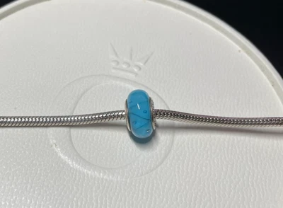 Charm Anhänger v. Pandora Murano Glas türkis Zick Zack Dreieck Silber, getragen - Bild 1 von 3