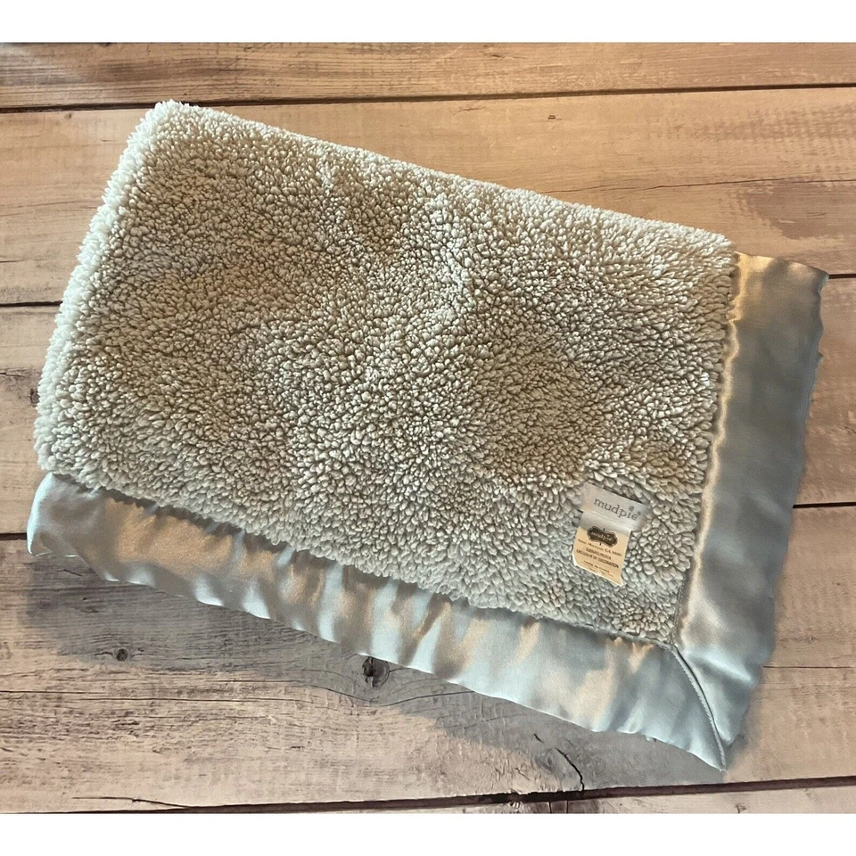 Manta de bebé gris Mudpie suave felpa satinada espalda recepción seguridad Lovey Mud Pie Foto 1 de 4