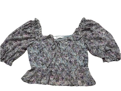 Astr The Label Mujer M Azul Púrpura Ditsy Manga Abullonada Corsé Top Volantes Floral Foto 1 de 4