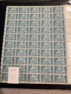 US 3¢ stamp SC #1109 MACKINACK BRIDGE full sheet MNH 1958. - Image 1 of 2