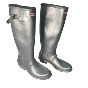 Hunter Mujer Botas de Lluvia Altas Metálicas Plateadas Goma Talla 9 - Buen Estado - Imagen 1 de 7