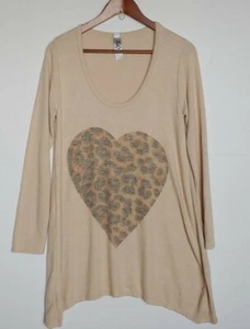 Neu ohne Etikett Go Couture hellbraune Tunika Gepard Herz Größe Large - Bild 1 von 3