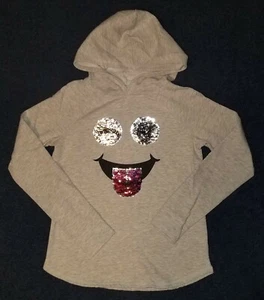 Girls Size 18 JUSTICE Hoodie - Gray W/Moveable Sequin Face - Cute / Not 2 Heavy - Picture 1 of 4