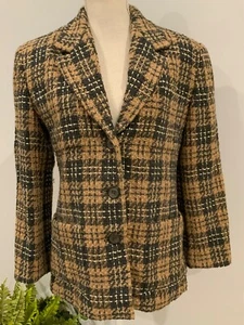 Vintage Adolfo Atelier Damen Größe 6 Braun Kariert Gefüttert Einreiher Blazer - Bild 1 von 6