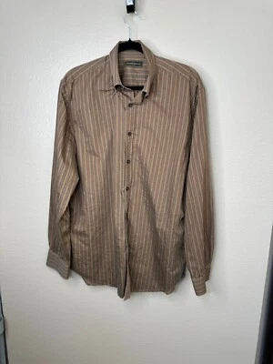 Camisa de vestir Joseph Abboud para hombre marrón talla grande cuello abotonado manga larga Foto 1 de 4