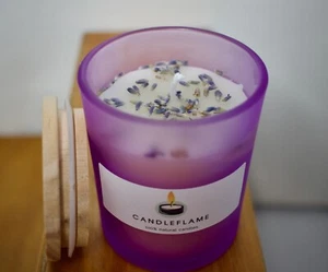 7 OZ Lavender Scented Frosted Purple Glass Candle (Hand - poured) - Picture 1 of 6