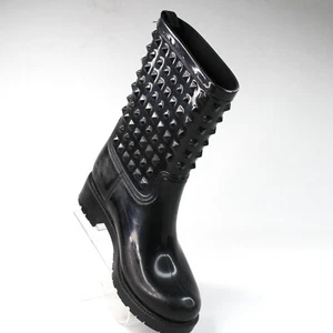 Botas de lluvia Seven Color para mujer talla 6M goma con clavos sin cordones negras impermeables - Imagen 1 de 7