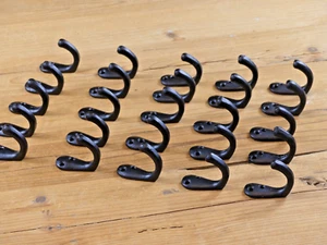 25 ABRIGO NEGRO GANCHOS DE HIERRO TAZA PERRO CORREA SOMBRERO RESTAURACIÓN PEQUEÑO BAÑO COCINA - Imagen 1 de 8