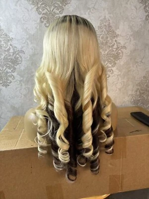 Ombre Blonde Brown Human Hair Body Wave Wigs Highlights13x4 Lace Frontal Wig - Image 1 of 3