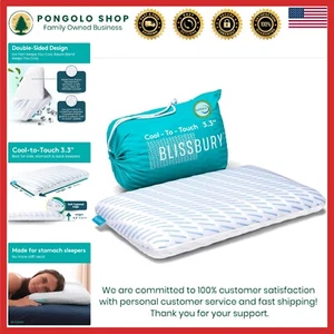 Flat Cooling Pillow with Gel-Infused Memory Foam - 3.3 Inch for All Sleepers - Picture 1 of 11