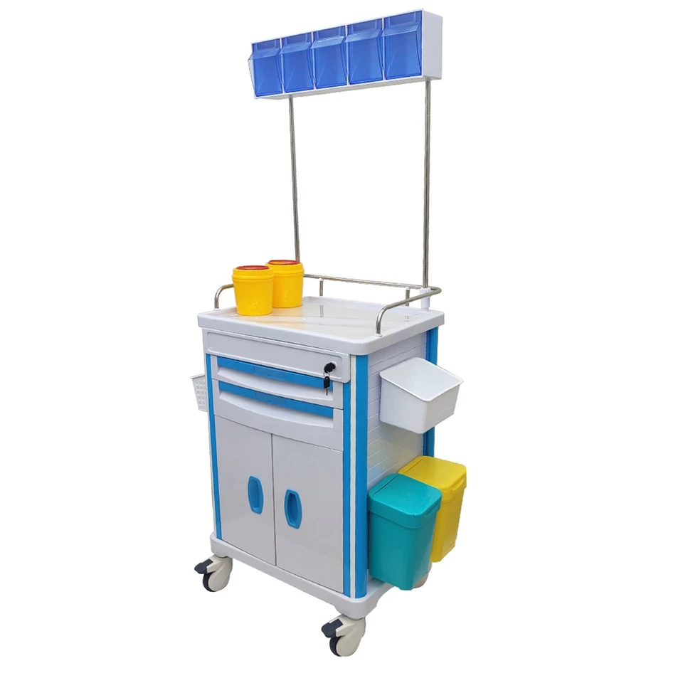 Carro de choque de emergencia móvil ABS carro de anestesia carro de medicamentos 2 cajones Foto 1 de 4