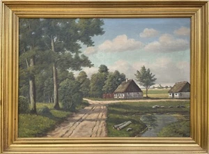 Impresionista Niels A. Henningsen 1903-1977 paisaje de verano con gatos campesinos - Imagen 1 de 15