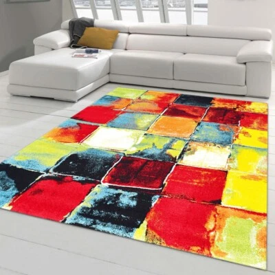 Tapis de Design moderne • Entretien Facile • carrés multicolores jaune - Photo 1/4