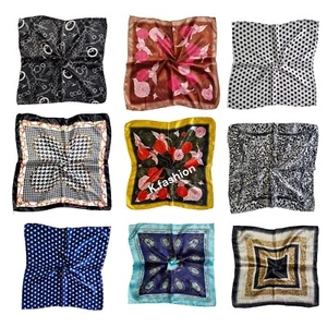 Ladies Girls Good Quality Square Satin Silk Scarf Scarves Neck Head Wrap Bandana - Picture 1 of 32