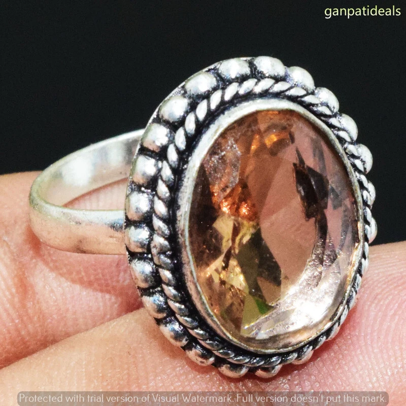 Anillo de piedras preciosas de vidrio naranja hecho a mano joyería talla EE. UU. - 9 GR-31987 Foto 1 de 1