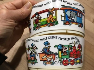 Vintage Mickey Mouse Plastic Child's Feeding Bowl Pair Set 2 Matching DEKA Train - Picture 1 of 5