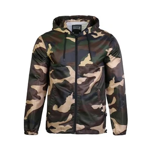 Mens Camo Windbreaker Jacket Lightweight Hooded Zip Up Waterproof Outdoor Coat - Picture 1 of 15