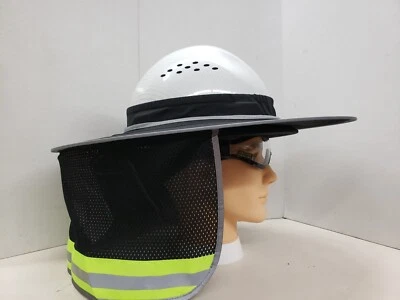 FX SAFETY PRODUCTS Hard Hat Sun Shade Visor Full Brim Mesh Neck REFLECTIVE STRIPE (NEW DESIGN)