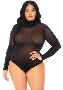 Leg Avenue Opaque High Neck Long Sleeved Bodysuit, Black, Plus - Picture 1 of 1