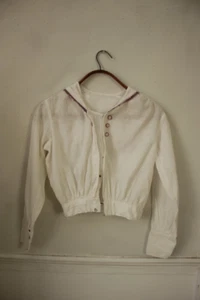 Blusa blanca francesa vintage talla pequeña con cuello de marinero gasa algodón I - Imagen 1 de 8