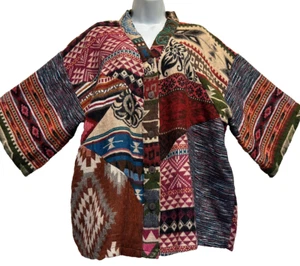 Neu mit Etikett SACRED THREADS Hippie Patch Boho funky Flanell Kimono TOP TUNIKA 1X kostenloser Versand - Bild 1 von 7