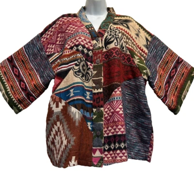Nuevo con etiquetas HILOS SAGRADOS parche hippy boho funky franela kimono TÚNICA SUPERIOR 1X Envío gratuito Foto 1 de 4