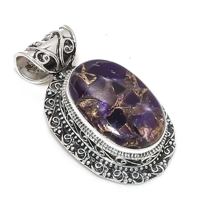 Copper Amethyst Gemstones Handmade 925 Silver Jewelry Pendant Gifts For Him - Image 1 of 4