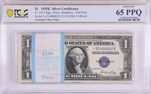 1935-E Pack of 100 Sequential $1 Silver Certificates - 9 Stars ๐ - Picture 1 of 3