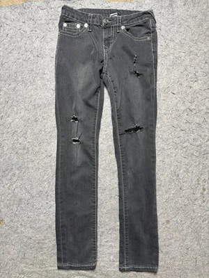 True Religion Jeans Boys 12 Gray Rocco Relaxed Skinny Distressed Contrast Stitch - Image 1 of 4