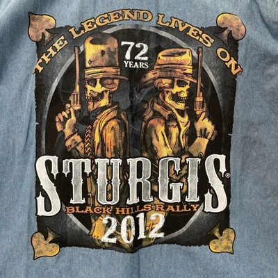 2012 Hot Leathers Sturgis Black Hills Rally Best Men’s L Blue Sleeveless Skulls - Image 1 of 4