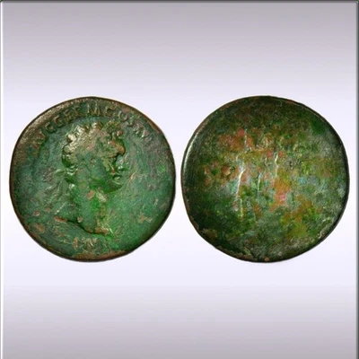 Domitian AE Sestertius AD 90–91 Rome • Victory Crowning Emperor • RIC II 703 - Image 1 of 4