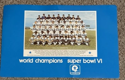 "Escaso póster del equipo de los Dallas Cowboys Super Bowl VI 1972 11""x 17""" Foto 1 de 3
