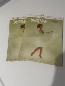 NIB 2 pr Vtg Beauty Mist Seamless Stockings Tanglo 10 M Reinforced Heel/Toe 50,s - Picture 1 of 8