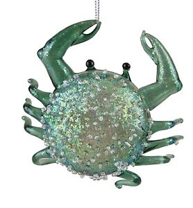 Nautical Coastal Crab with Beads 4.75 Inch Christmas Holiday Ornament Glass