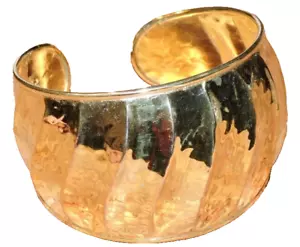 Signed Veronese Italy Wide Hammered Gold Tone Sterling Silver 925 Cuff Bracelet - Picture 1 of 9