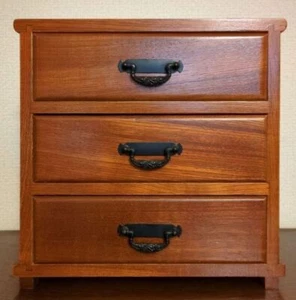 Japanese Vintage 3-drawer SHOWA retro accessory case Small chest W22.8cm KEYAKI - Picture 1 of 7