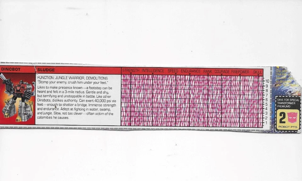 Transformers Original G1 1985 Dinobot Sludge Tech Spec - Image 1 of 1