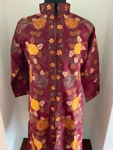 Embroided raw silk Kashmiri Jacket (long) - burgundy (stock # 400) - Picture 1 of 11