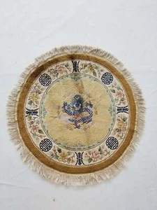 Antique Tibetan Chinese Dragon Hand Knotted Multicolor Wool Rug Carpet 92x90cm - Picture 1 of 12